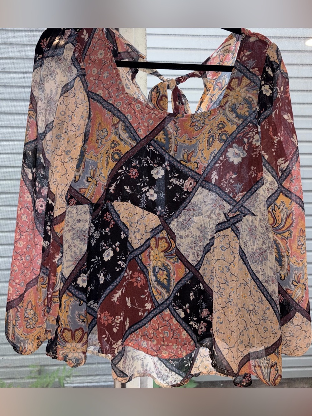 Women’s Patchwork Floral Peasant Blouse - Multicolor